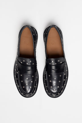 Penny Loafer Pia Studs | Black Calf Leather