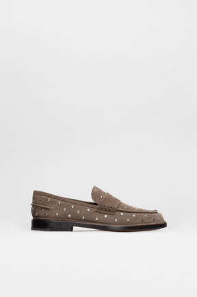 Penny Loafer Pia Studs | Taupe Soft Suede