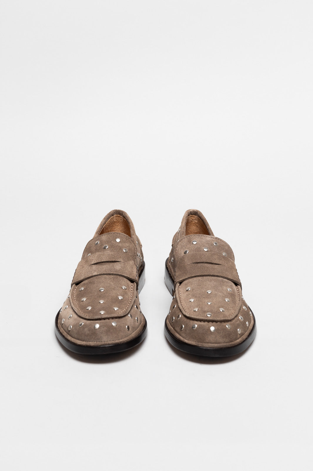 Penny Loafer Pia Studs | Taupe Soft Suede