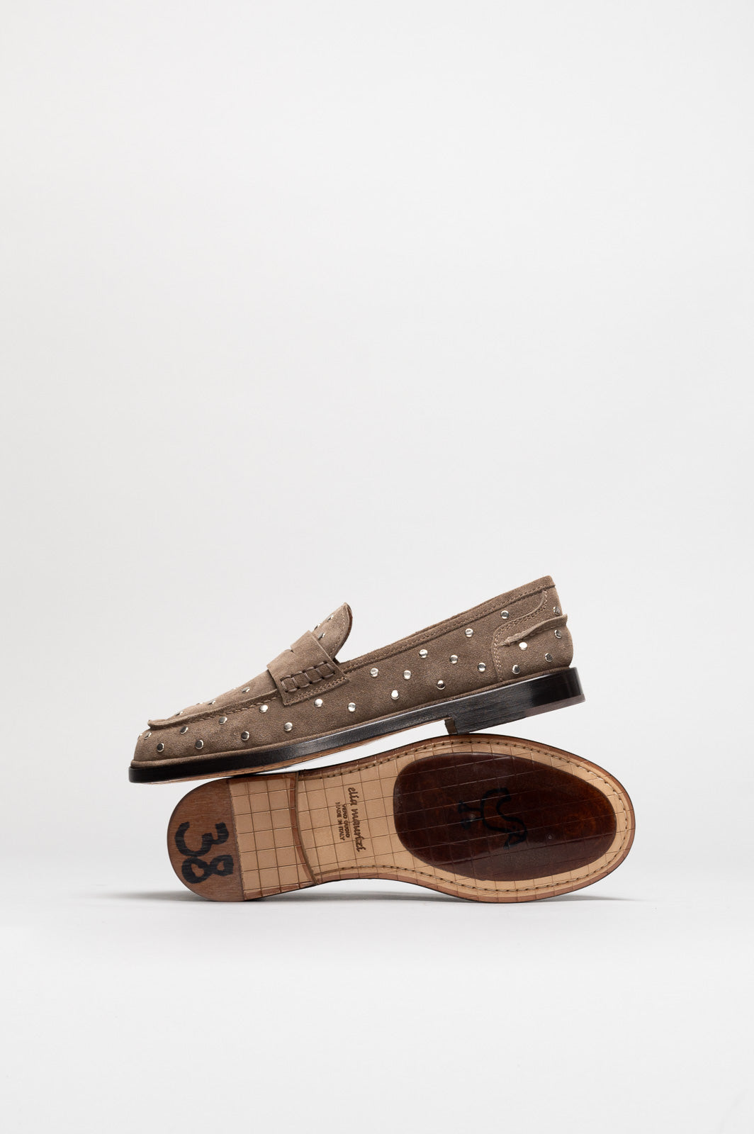 Penny Loafer Pia Studs | Taupe Soft Suede
