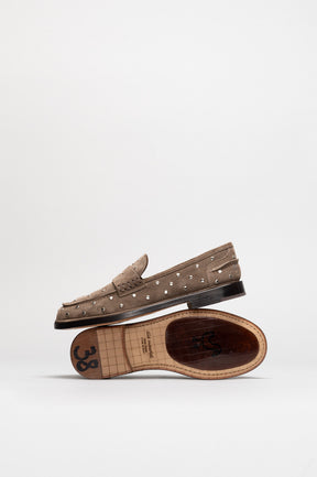 Penny Loafer Pia Studs | Taupe Soft Suede