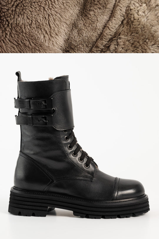 Shearling Boot Gilda | Black Buffalo Leather