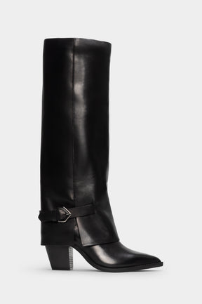 Fold-Over High Boot Inca | Black Calf Leather