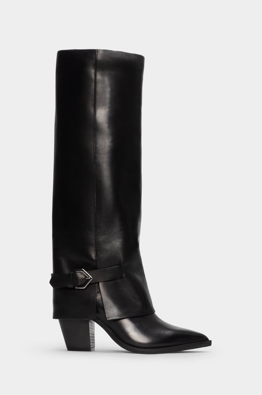 Fold-Over High Boot Inca | Black Calf Leather