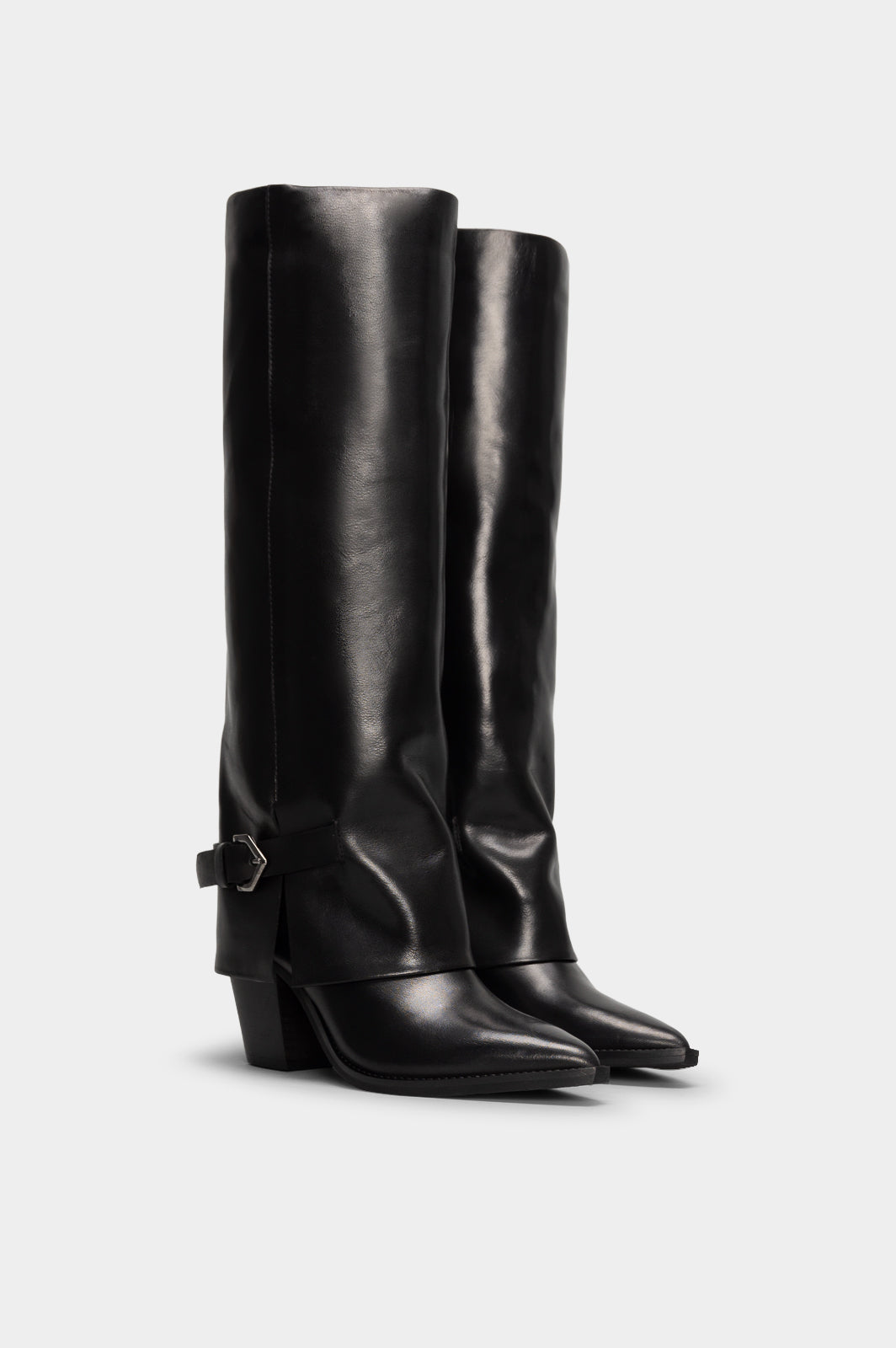 Fold-Over High Boot Inca | Black Calf Leather