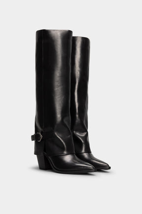 Fold-Over High Boot Inca | Black Calf Leather