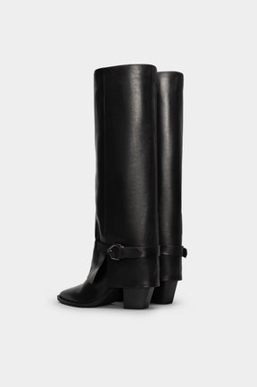 Fold-Over High Boot Inca | Black Calf Leather