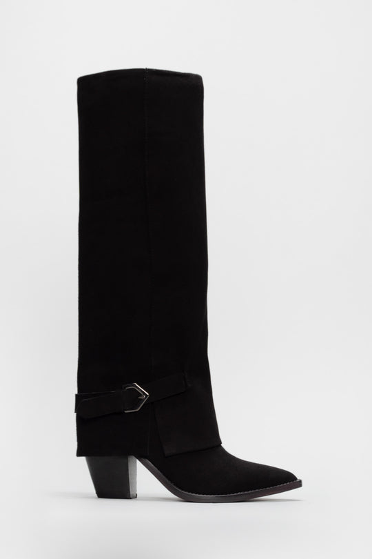 Fold-Over High Boot Inca | Black Calf Suede