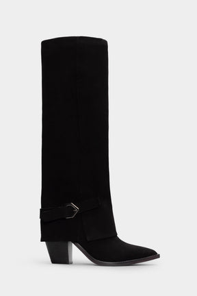 Fold-Over High Boot Inca | Black Calf Suede