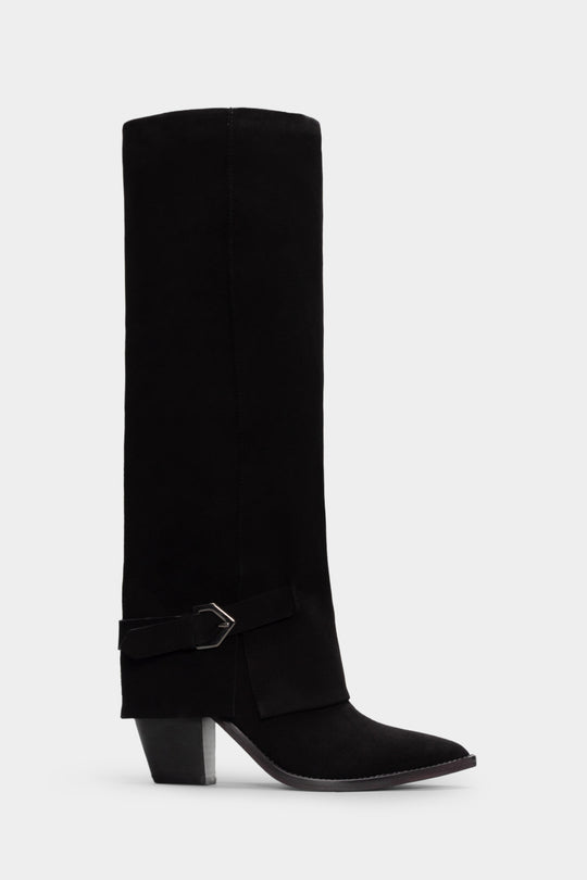 Fold-Over High Boot Inca | Black Calf Suede