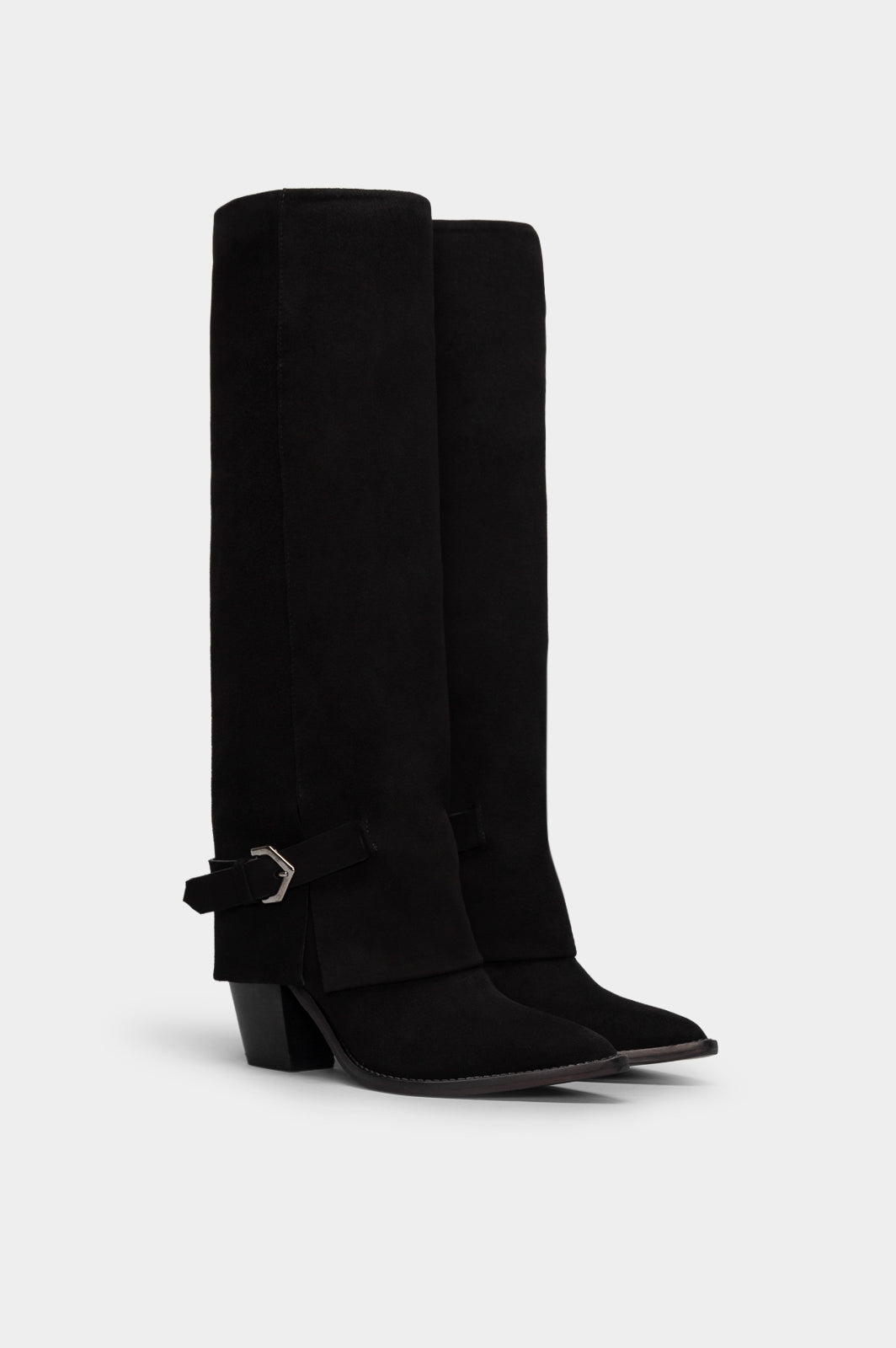 Fold-Over High Boot Inca | Black Calf Suede