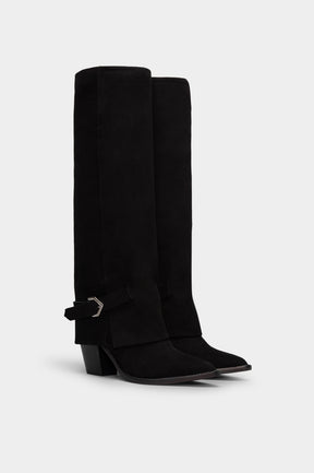 Fold-Over High Boot Inca | Black Calf Suede
