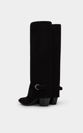 Fold-Over High Boot Inca | Black Calf Suede