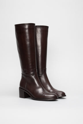 Heeled High Boot Chloe | Coffee Brown Calf Leather