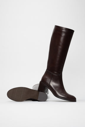 Heeled High Boot Chloe | Coffee Brown Calf Leather
