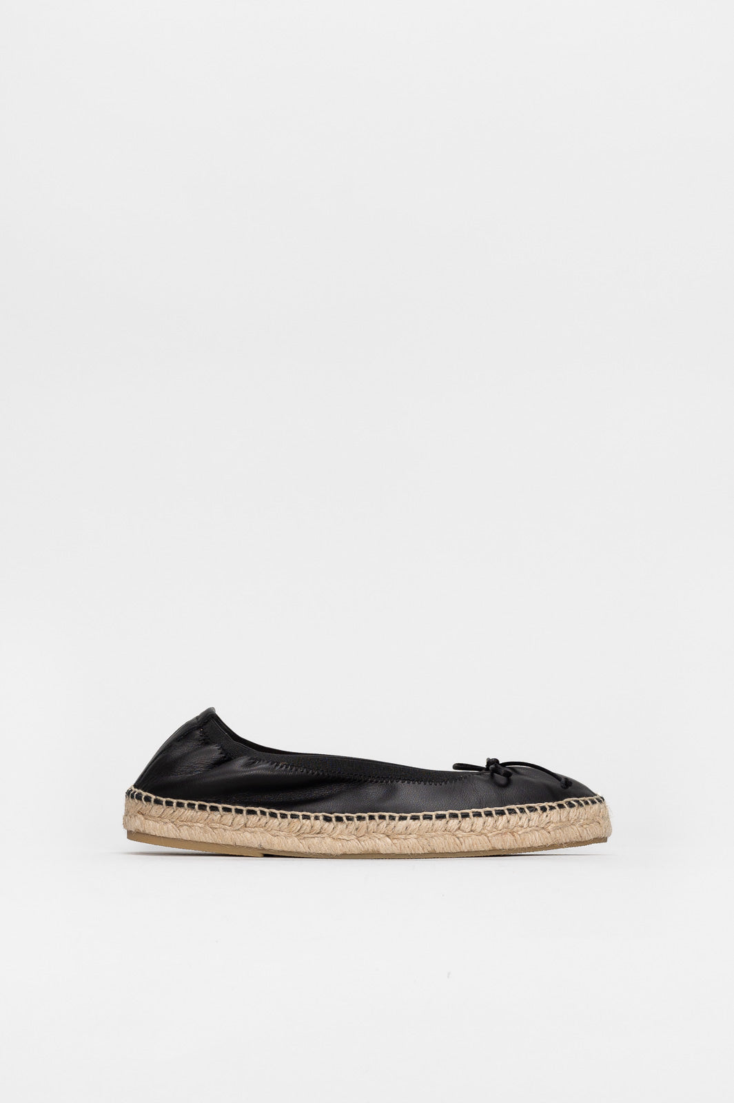 Flat Espadrille Ballerina | Black Nappa Leather