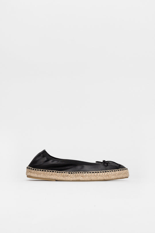 Flat Espadrille Ballerina | Black Nappa Leather
