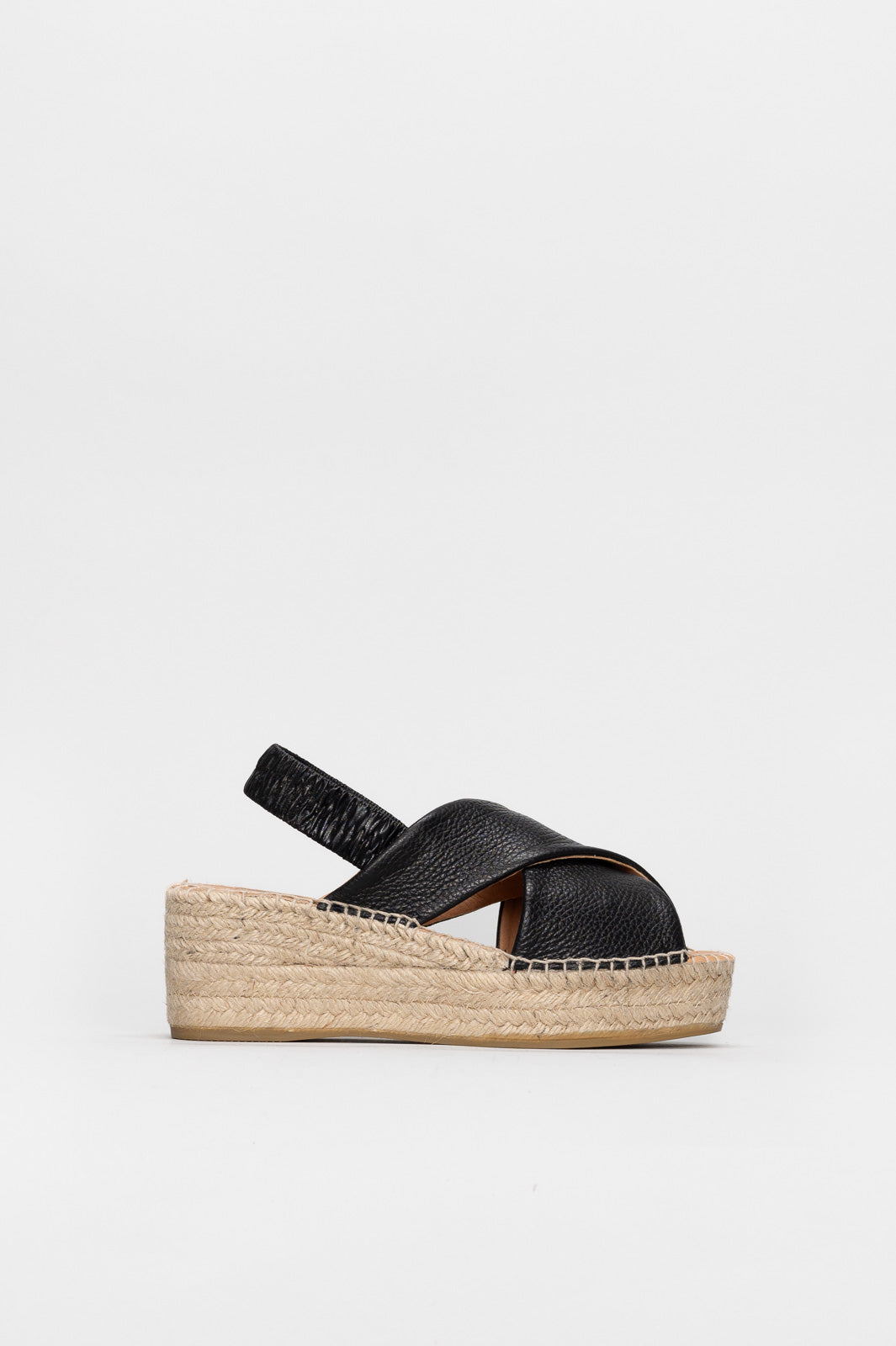 Platform Espadrille Genoa | Black Grained Calf Leather