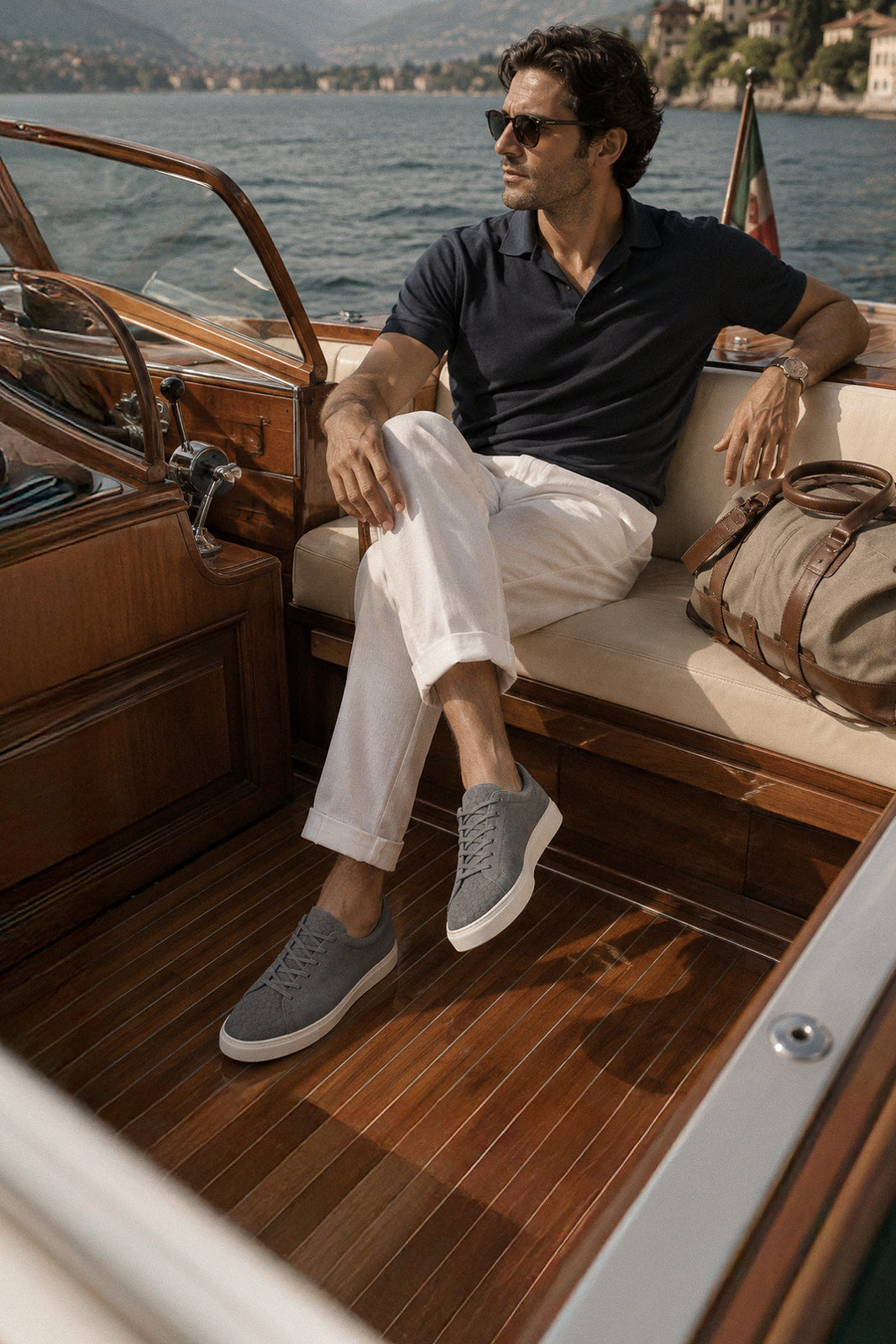 Men's Signature Braided Sneaker | Grey-Blue Calf Suede