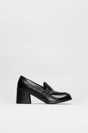 Heeled Loafer Mocassino | Rustic Black Calf Leather