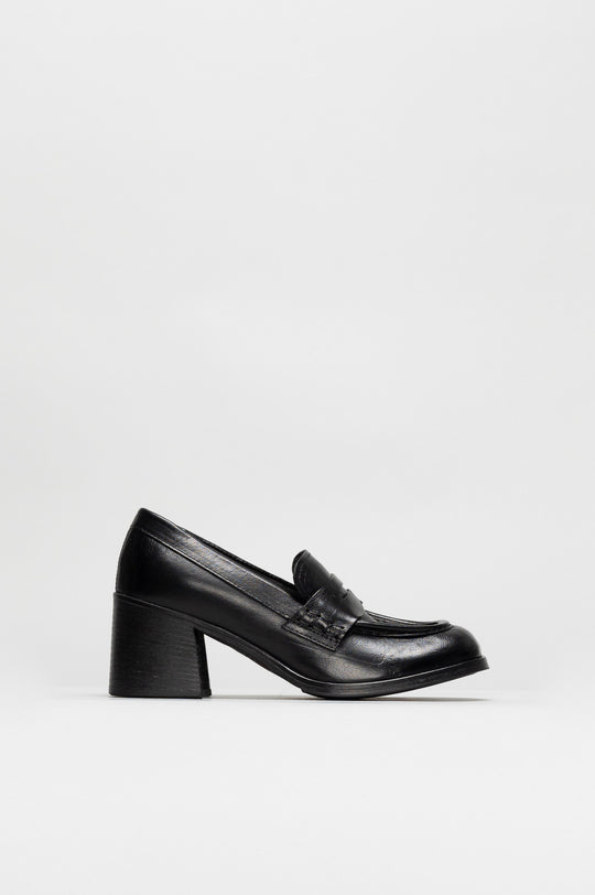 Heeled Loafer Mocassino | Rustic Black Calf Leather