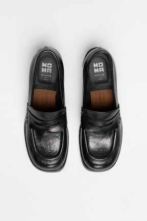 Heeled Loafer Mocassino | Rustic Black Calf Leather