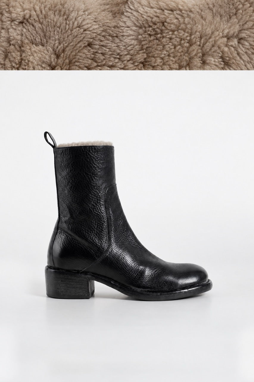 Shearling Boot Arizona | Grained Black Calf Leather