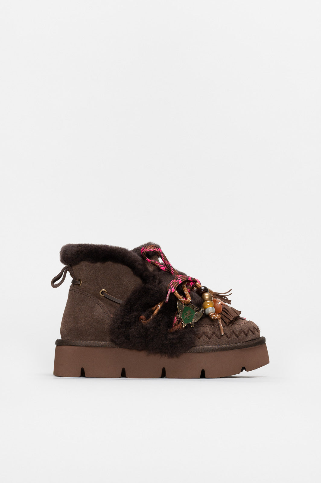 Shearling Platform Boot Aki | Brown Suede