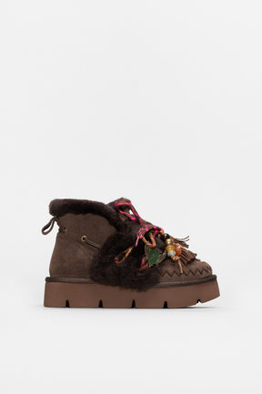 Shearling Platform Boot Aki | Brown Suede