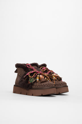 Shearling Platform Boot Aki | Brown Suede