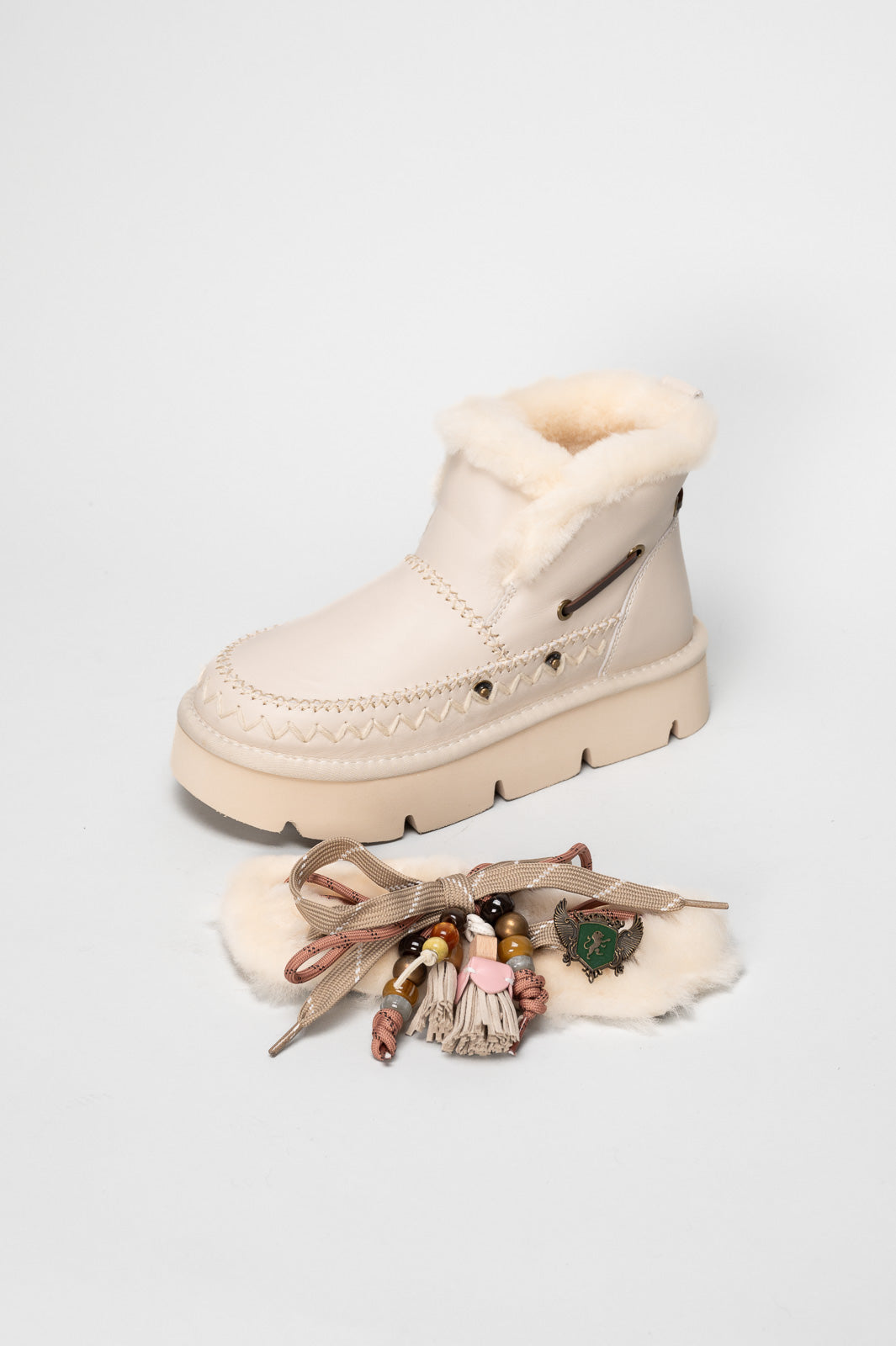Shearling Platform Boot Aki | White Calf Leather