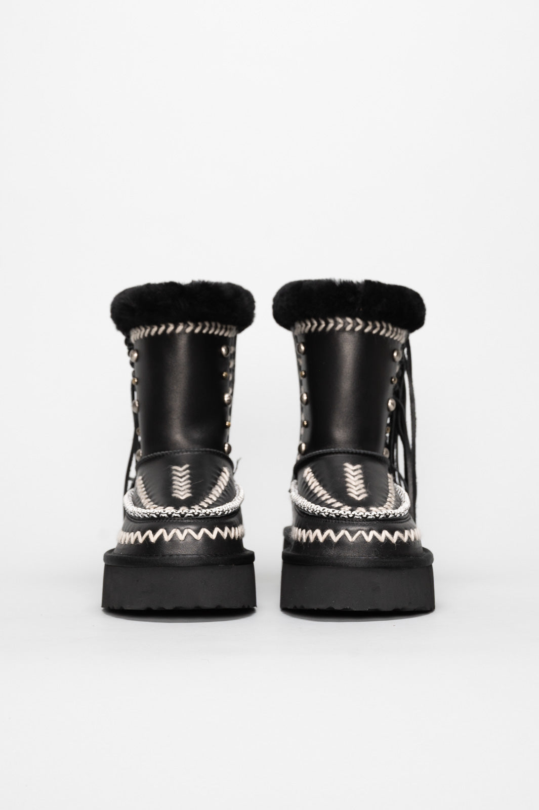 Shearling Platform Boot Luna | Black Calf Leather