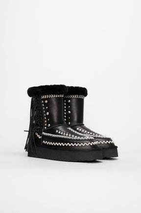 Shearling Platform Boot Luna | Black Calf Leather