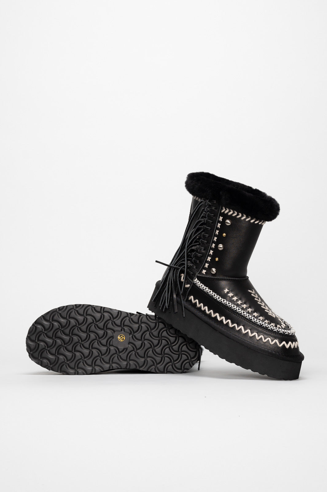 Shearling Platform Boot Luna | Black Calf Leather