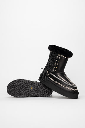 Shearling Platform Boot Luna | Black Calf Leather
