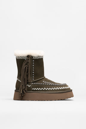 Ethnic Boot Luna | Moss Green Suede