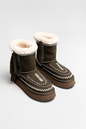 Ethnic Boot Luna | Moss Green Suede