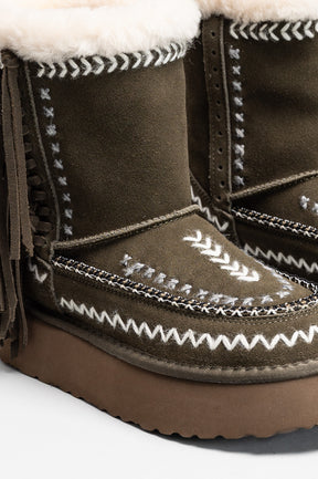 Ethnic Boot Luna | Moss Green Suede
