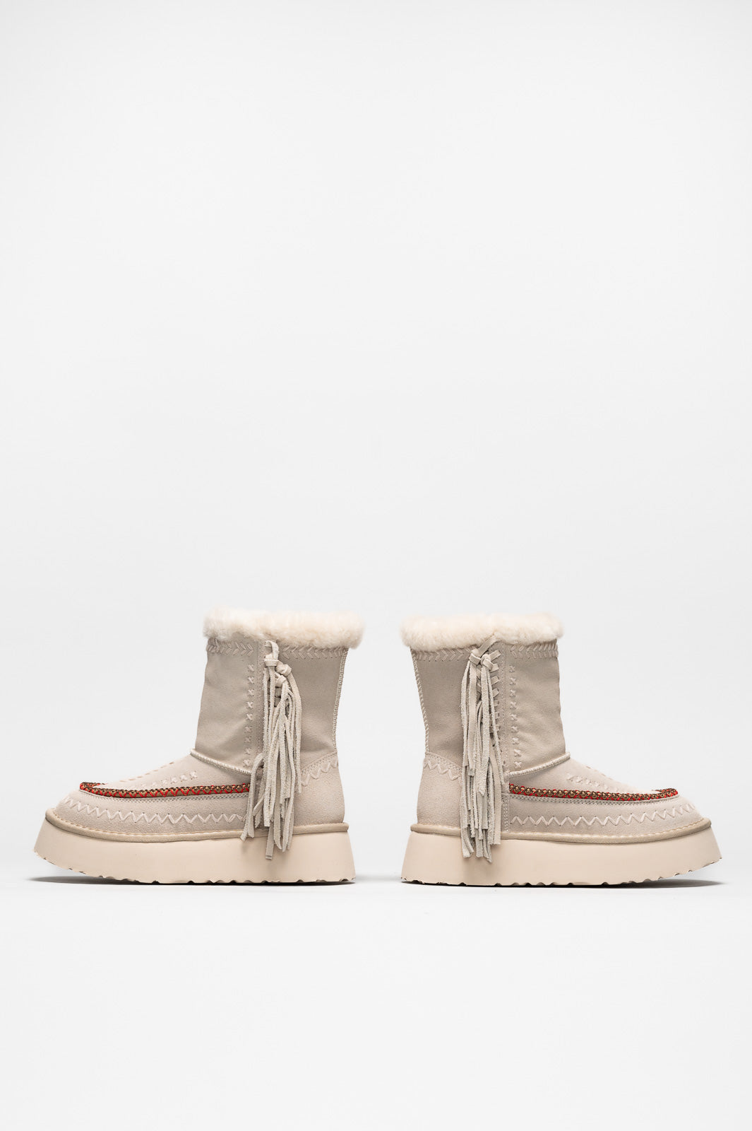 Ethnic Boot Luna | Red-Stiched Ivory Suede
