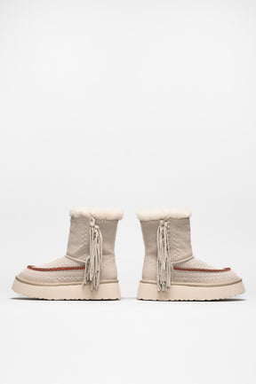 Ethnic Boot Luna | Red-Stiched Ivory Suede