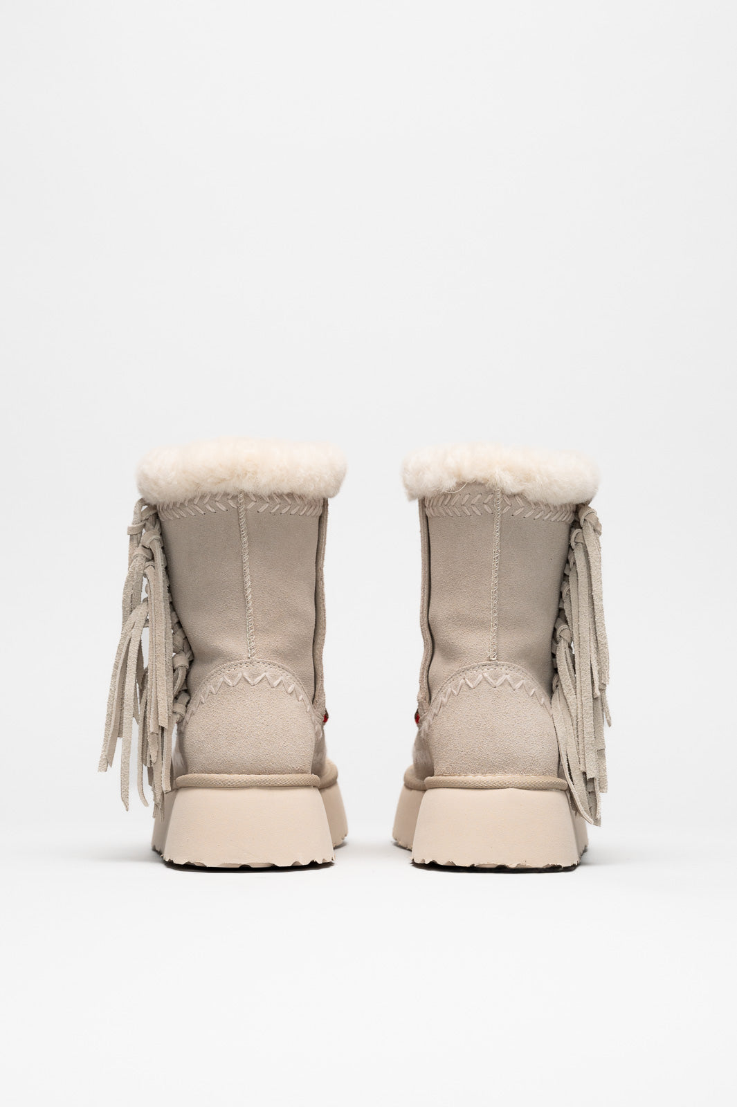 Ethnic Boot Luna | Red-Stiched Ivory Suede