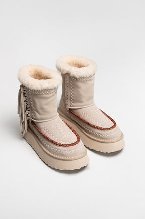Ethnic Boot Luna | Red-Stiched Ivory Suede