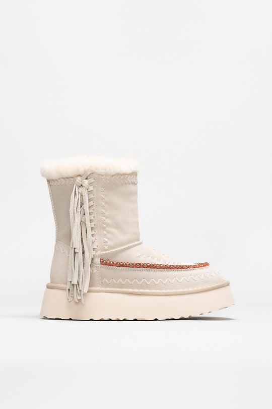 Ethnic Boot Luna | Red-Stiched Ivory Suede