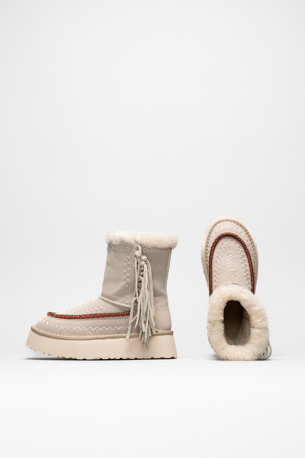 Ethnic Boot Luna | Red-Stiched Ivory Suede