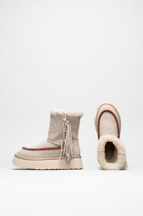 Ethnic Boot Luna | Red-Stiched Ivory Suede