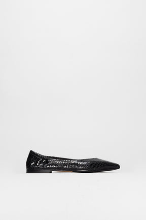 Ballet Flat Ingrid | Black Python-Embossed Leather