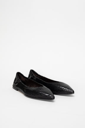 Ballet Flat Ingrid | Black Python-Embossed Leather