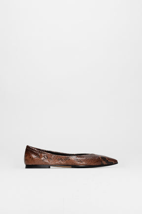 Ballet Flat Ingrid | Maple Brown Python-Embossed Leather