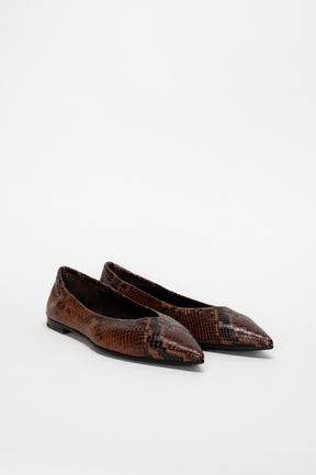 Ballet Flat Ingrid | Maple Brown Python-Embossed Leather