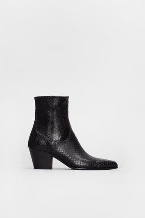 Cuban Ankle Boot Squama | Black Snake-Embossed Leather